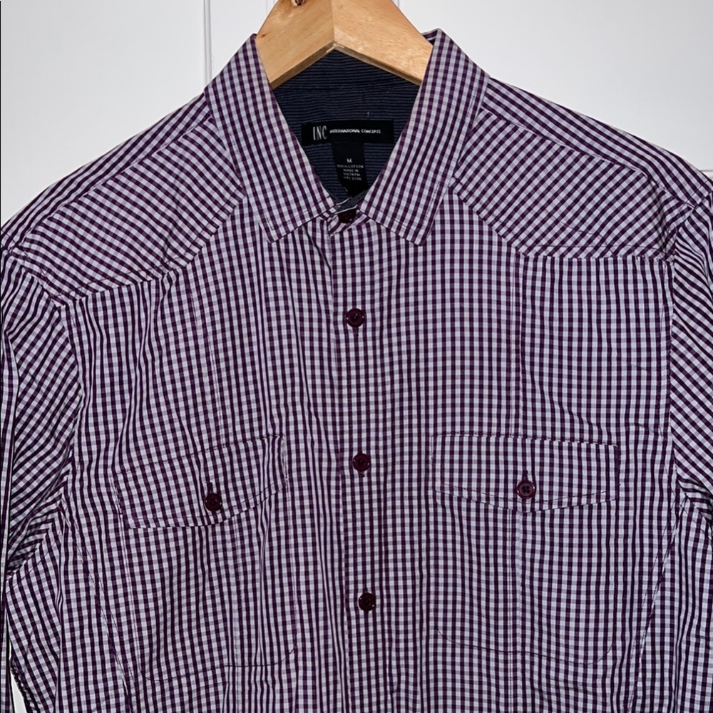 INC International Concepts Purple and White Casual Button Down Shirt